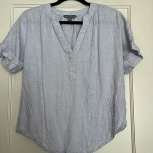 Linen Blend Blouse Blue and White stripe